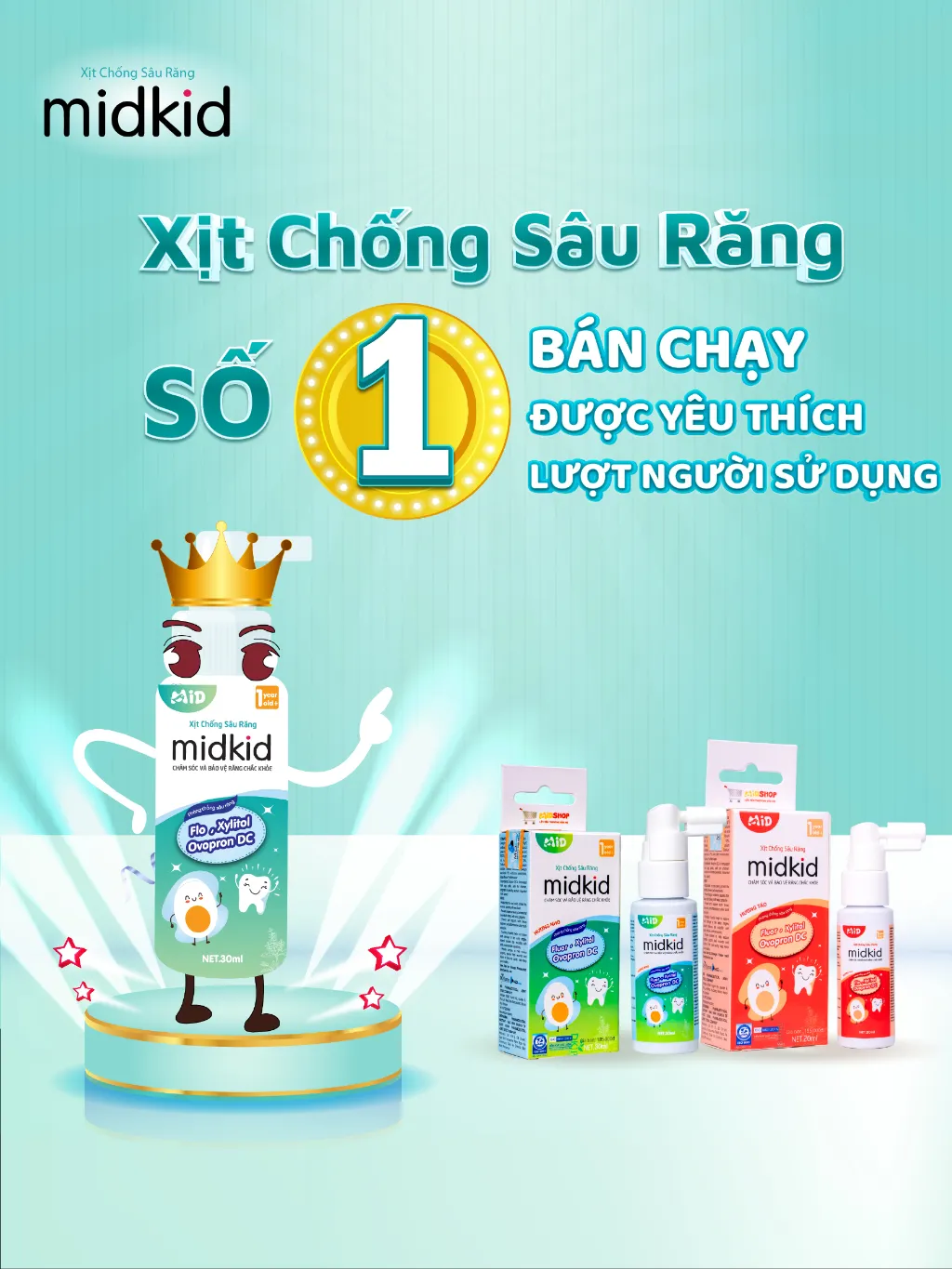 Ảnh Xịt chống sâu răng MIDKID chính hãng hương Táo 20ml, vị ngọt thơm nuốt an toàn cho bé từ 1 tuổi 2