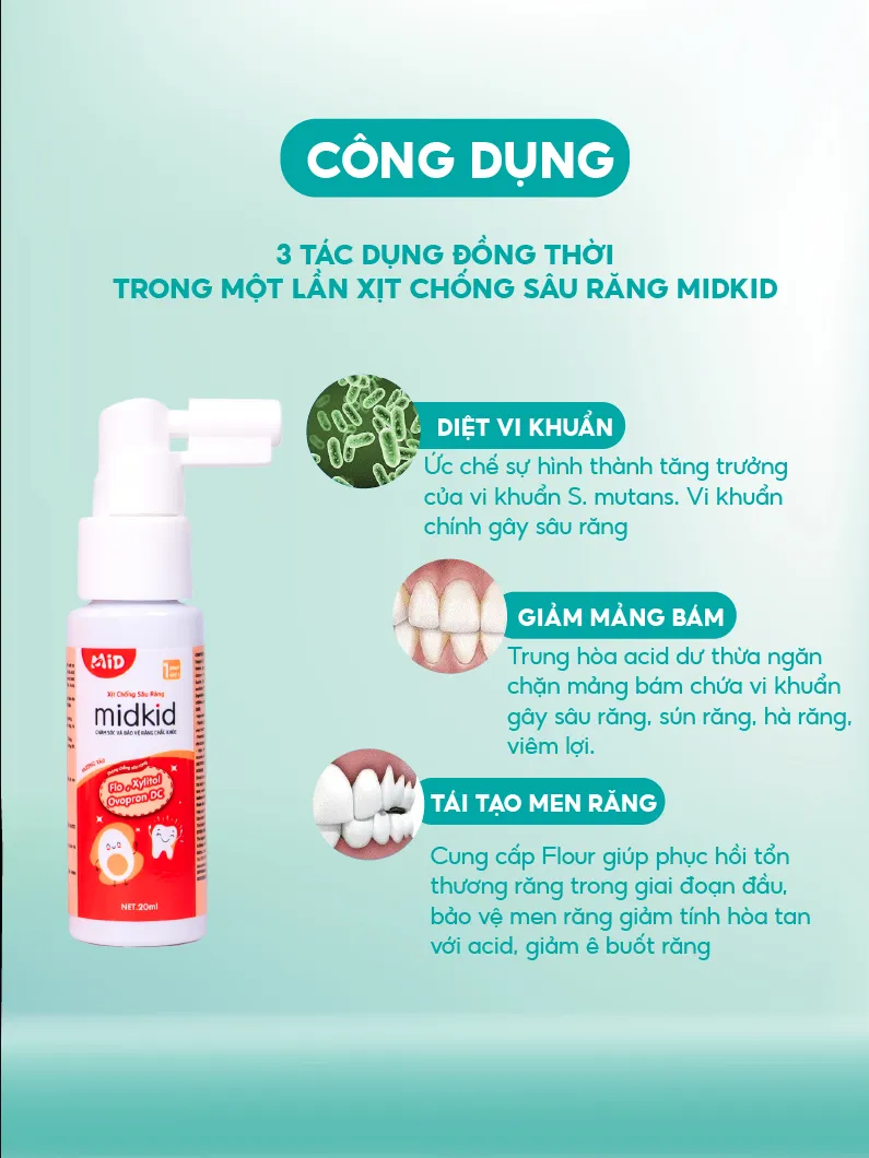 Ảnh Xịt chống sâu răng MIDKID chính hãng hương Táo 20ml, vị ngọt thơm nuốt an toàn cho bé từ 1 tuổi 4