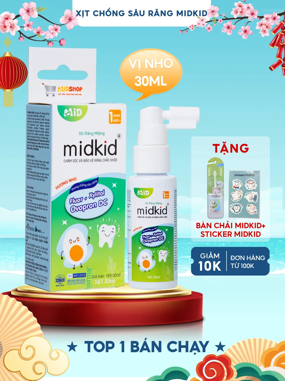 Ảnh Xịt chống sâu răng Midkid chính hãng hương Nho 30ml, vị ngọt thơm nuốt an toàn cho bé từ 1 tuổi 1