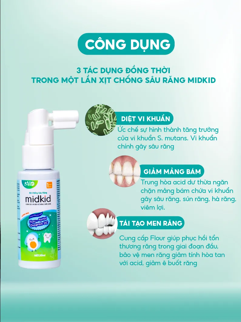Ảnh Xịt chống sâu răng Midkid chính hãng hương Nho 30ml, vị ngọt thơm nuốt an toàn cho bé từ 1 tuổi 4