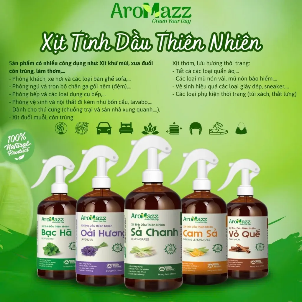Ảnh Xịt Khử Mùi Chuồng Trại Thú Cưng Sả Chanh AroMazz Thơm Phòng Khử Mùi Đuổi Muỗi Côn Trùng Nhiều Mùi Chai lớn 300ml 4