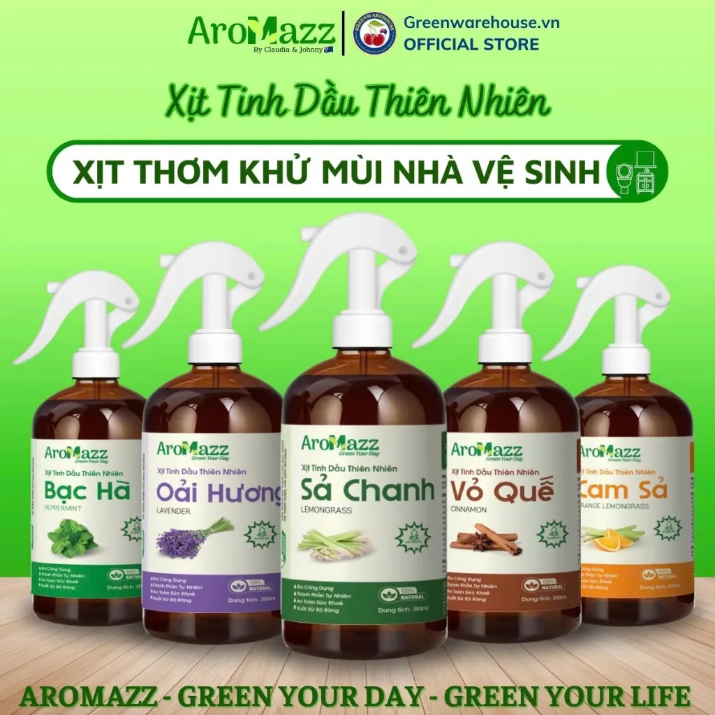 Ảnh Xịt Khử Mùi Nhà Vệ Sinh Tinh Dầu Sả Chanh AroMazz Thơm Phòng Khử Mùi Đuổi Côn Trùng Nhiều Mùi Chai lớn 300ml 1