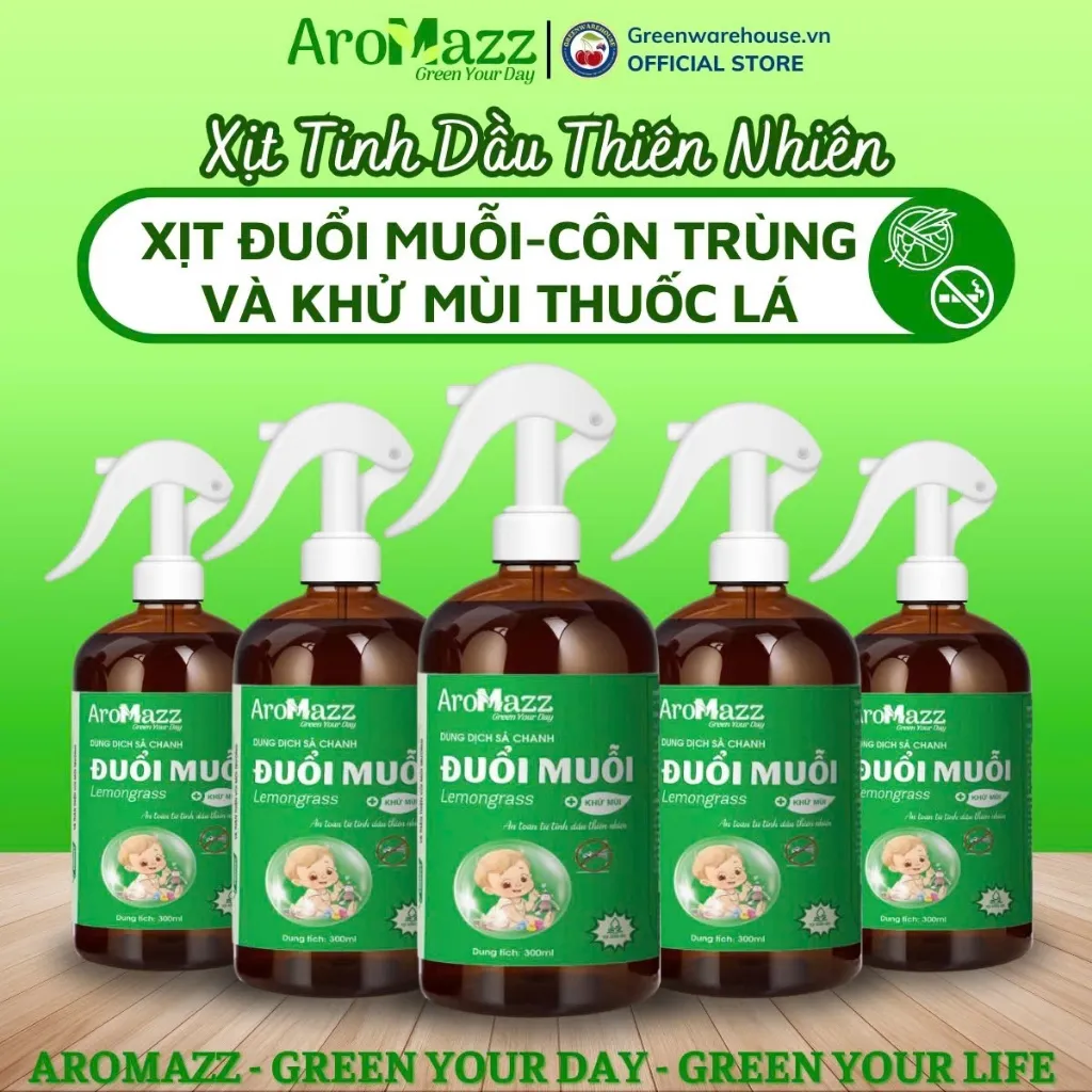 Ảnh Xịt Khử Mùi Th.Lá Xịt Thơm Phòng Xịt Tinh Dầu Thiên Nhiên AroMazz Thơm Phòng Khử Mùi Đuổi Côn Trùng 300ml 1