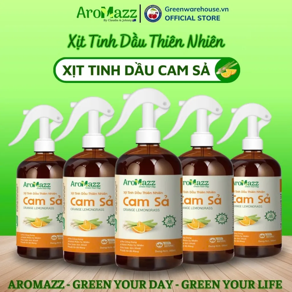Ảnh Xịt Khử Mùi Thơm Phòng Tinh Dầu Cam Sả  Xịt Tinh Dầu Thiên Nhiên AroMazz Thơm Phòng Khử Mùi Đuổi Côn Trùng Ch lớn 300ml 1
