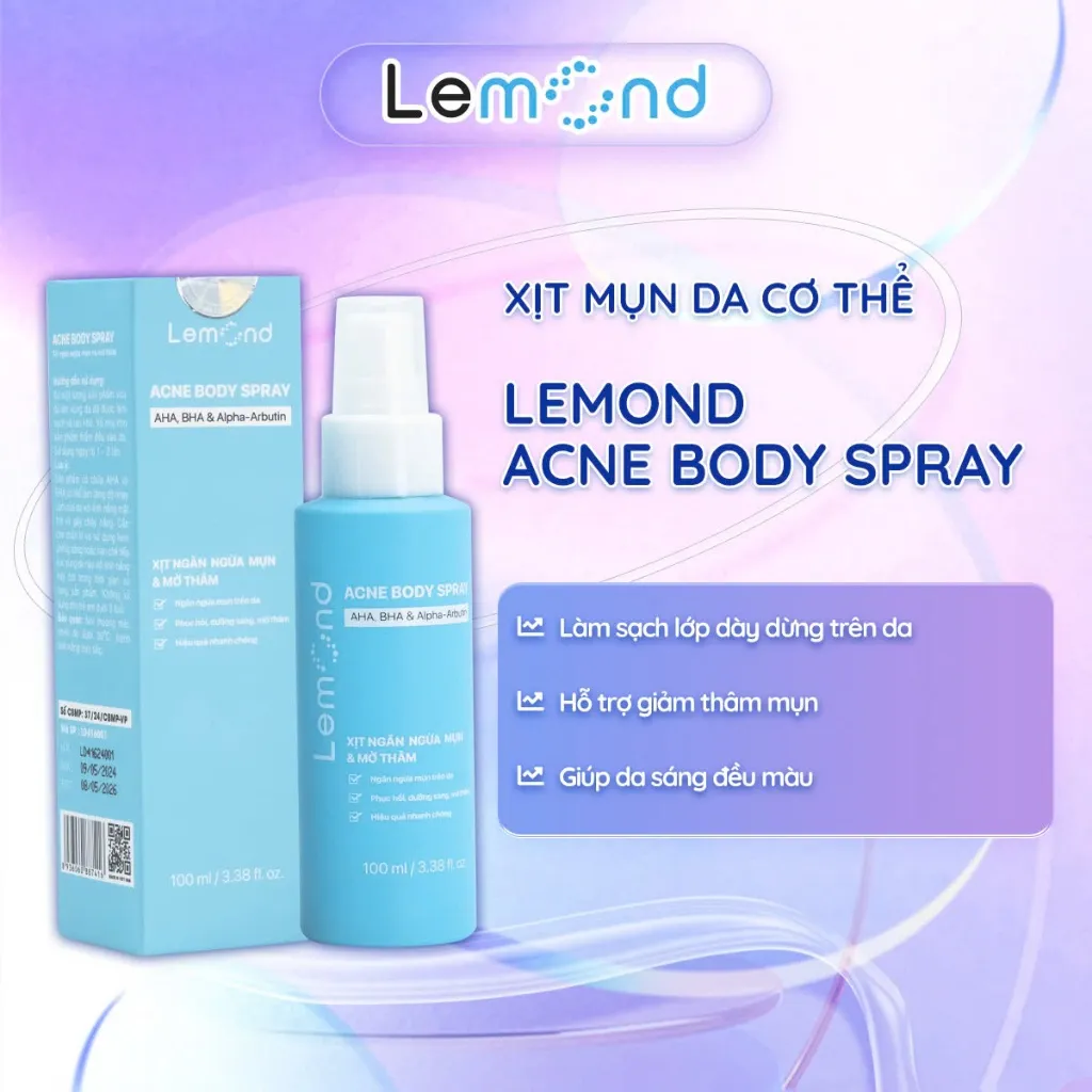 Ảnh Xịt Mụn Lưng, Body LEMOND BHA 2% Giảm Mụn, Nang Lông, Dày Sừng, Mờ Thâm 100ML 1