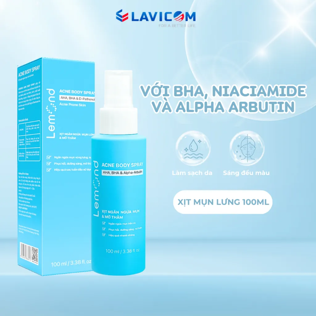 Ảnh Xịt Mụn Lưng, Body LEMOND BHA 2% Giảm Mụn, Nang Lông, Dày Sừng, Mờ Thâm 100ML 3