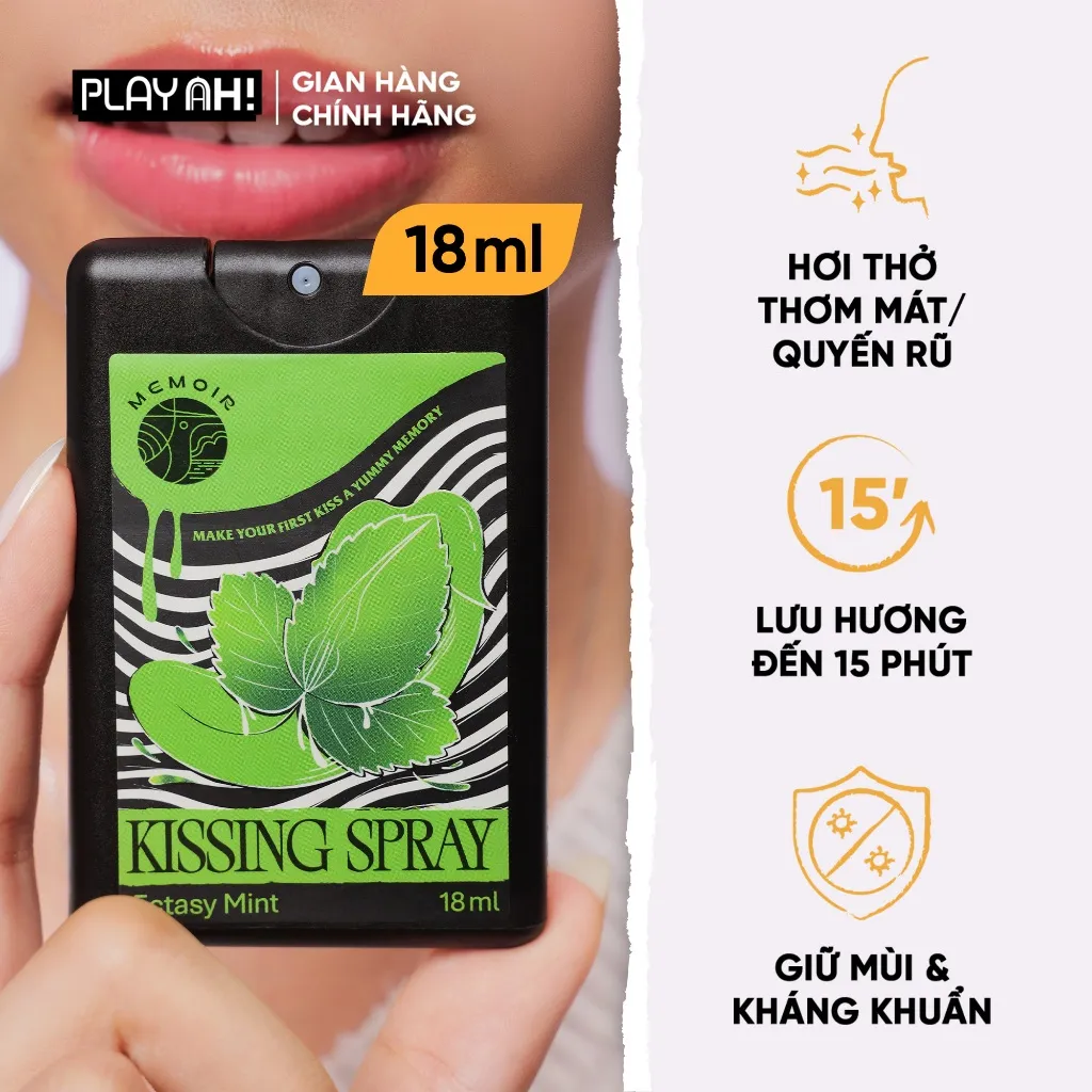 Ảnh Xịt Thơm Miệng Kissing Spray PlayAh! Memoir Hương Ectasy Mint Sảng Khoái / Passion Martini Quyến Rũ 18ml 1