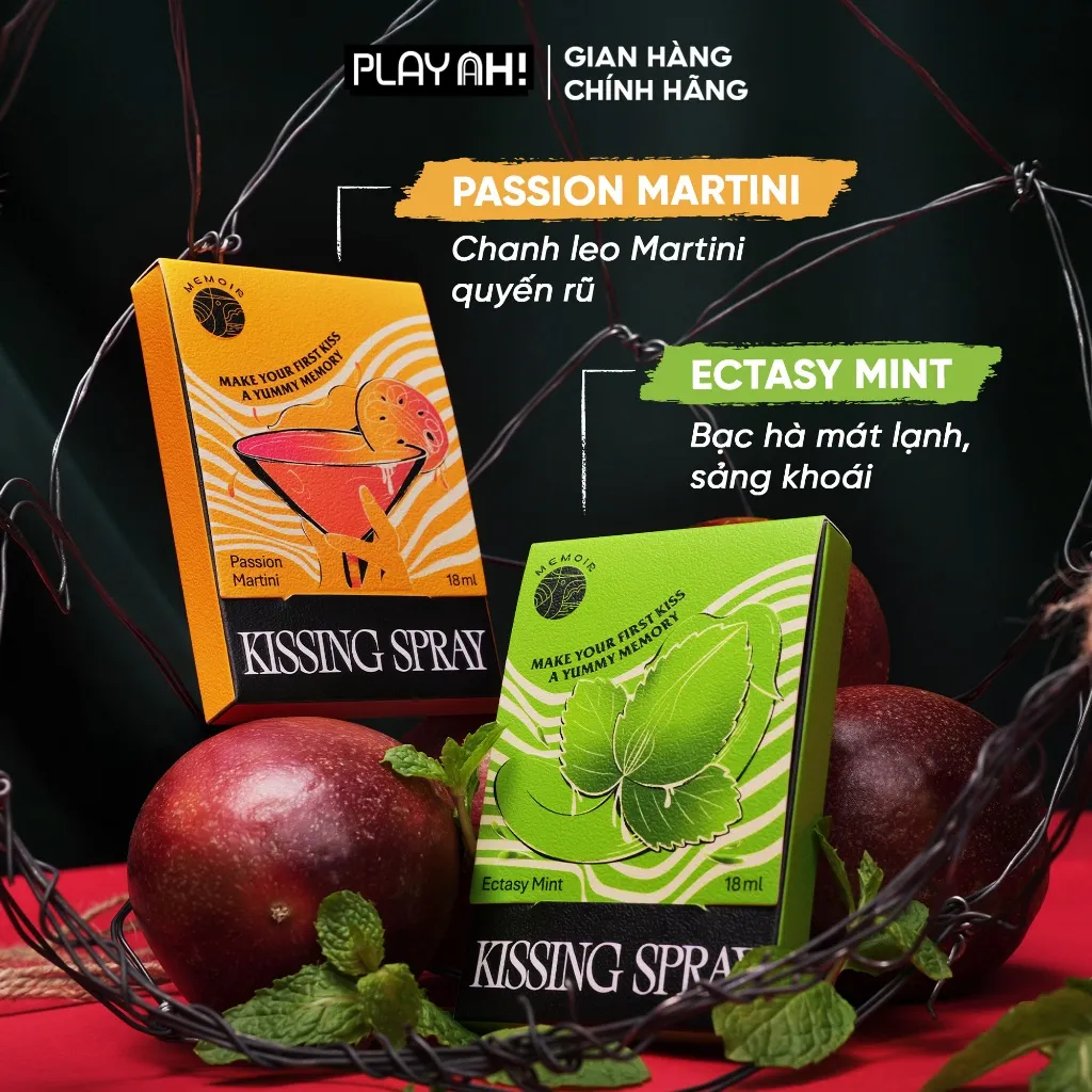 Ảnh Xịt Thơm Miệng Kissing Spray PlayAh! Memoir Hương Ectasy Mint Sảng Khoái / Passion Martini Quyến Rũ 18ml 2