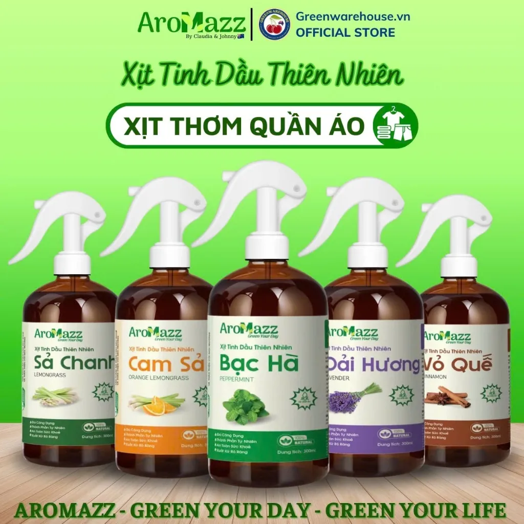 Ảnh Xịt Thơm Quần Áo Xịt Tinh Dầu Thiên Nhiên AroMazz Thơm Phòng Khử Mùi Đuổi Muỗi Côn Trùng Nhiều Mùi Chai lớn 300ml 1