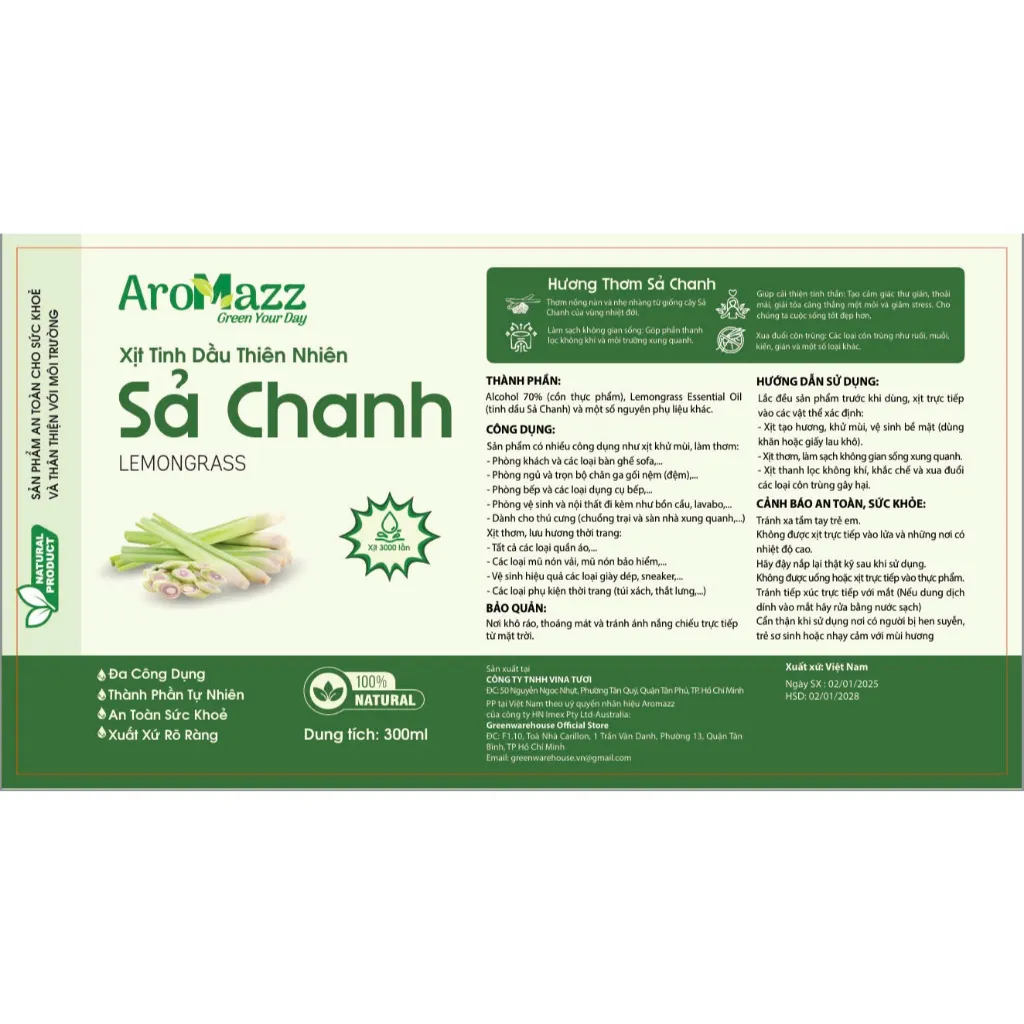 Ảnh Xịt Tinh Dầu Sả Chanh Xịt Thơm Phòng Khử Mùi AroMazz Thơm Phòng Khử Mùi Đuổii Muỗi Côn Trùng Chai lớn 300ml 3