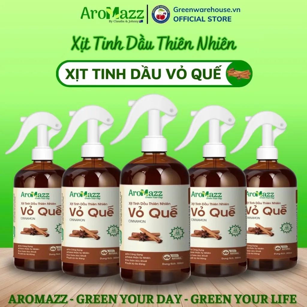Ảnh Xịt Tinh Dầu Vỏ Quế Tinh Dầu Thiên Nhiên AroMazz Thơm Phòng Khử Mùi Đuổi Côn Trùng Nhiều Mùi Chai lớn 300ml 1