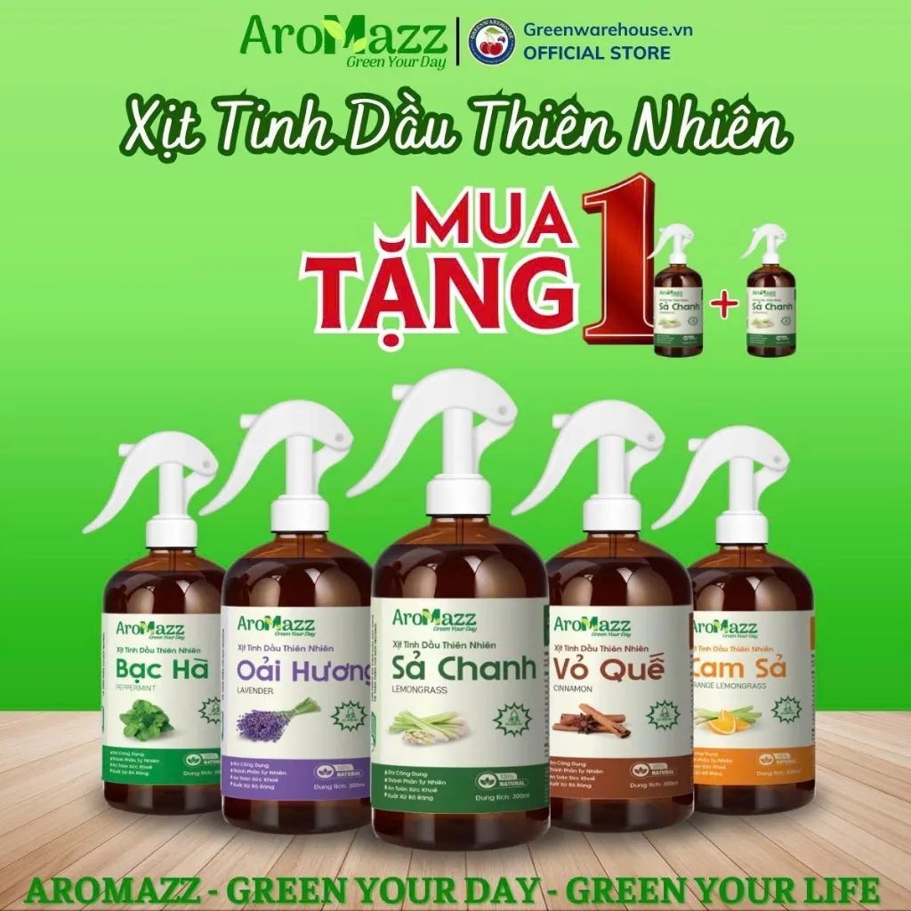 Ảnh Xịt Tinh Dầu  Xịt Thơm Phòng Khử Mùi Đuổi Muỗi Côn Trùng AroMazz Nhiều Mùi Chai Lớn 300ml 1