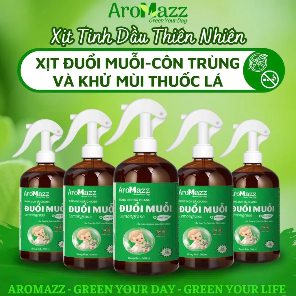 Ảnh Xịt Đuổi Muỗi Sả Chanh Xịt Tinh Dầu Thiên Nhiên AroMazz Đuổi Muỗi Kiến Ba Khoang-Côn Trùng, Khử Mùi Lọc Không Khí 300ml 2