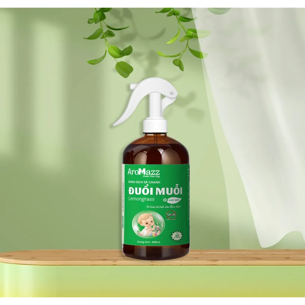 Ảnh Xịt Đuổi Muỗi Sả Chanh Xịt Tinh Dầu Thiên Nhiên AroMazz Đuỗi Muỗi Khử Mùi Đuổi Kiến Ba Khoang Côn Trùng Chai lớn 300ml 2