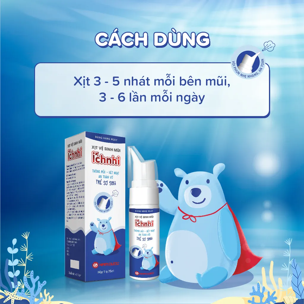 Ảnh Xịt vệ sinh mũi Ích Nhi 75ml, phòng ngừa sổ mũi, ngạt mũi và viêm xoang, an toàn cho trẻ sơ sinh và trẻ nhỏ 4