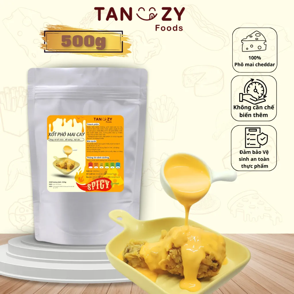 Ảnh XỐT PHÔ MAI CAY Tanzy Foods 500g chấm gà rán đồ chiên , mì trộn Sốt Phô Mai Cay , hải sản , đồ nướng , BBQ 1