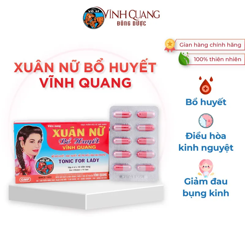 Ảnh Xuân Nữ Bổ Huyết VĨNH QUANG - Hộp 40 viên - Điều hoà kinh nguyệt, đau bụng kinh, bế kinh, tắc kinh 1