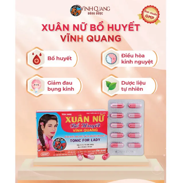 Ảnh Xuân Nữ Bổ Huyết VĨNH QUANG - Hộp 40 viên - Điều hoà kinh nguyệt, đau bụng kinh, bế kinh, tắc kinh 2