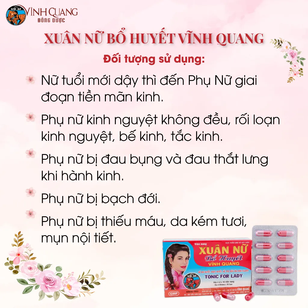 Ảnh Xuân Nữ Bổ Huyết VĨNH QUANG - Hộp 40 viên - Điều hoà kinh nguyệt, đau bụng kinh, bế kinh, tắc kinh 3