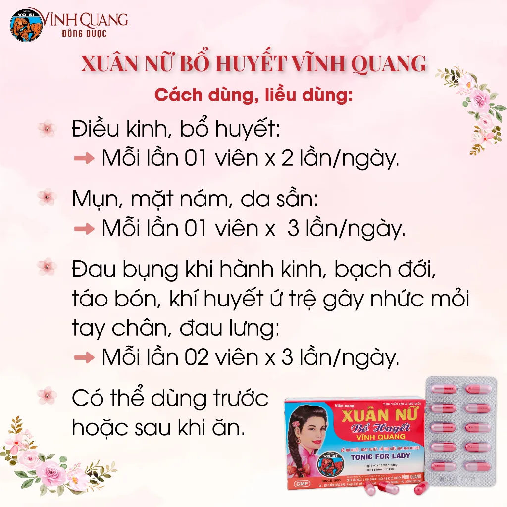 Ảnh Xuân Nữ Bổ Huyết VĨNH QUANG - Hộp 40 viên - Điều hoà kinh nguyệt, đau bụng kinh, bế kinh, tắc kinh 4