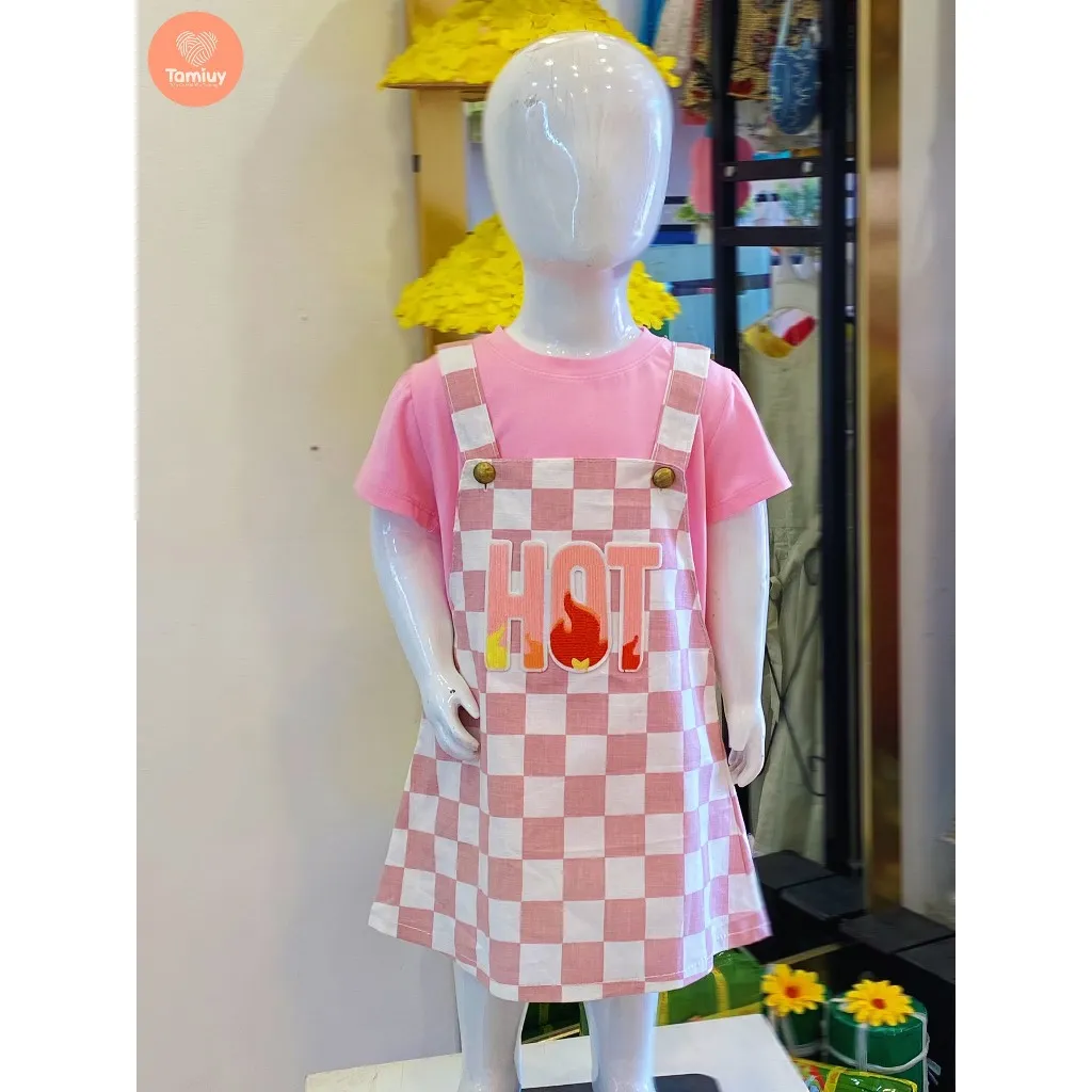 Ảnh Yếm Caro Tamiuy Đính Chữ Hot Chất Liệu Cao Cấp, Dành Cho Bé Năng Động (1-10T) 3