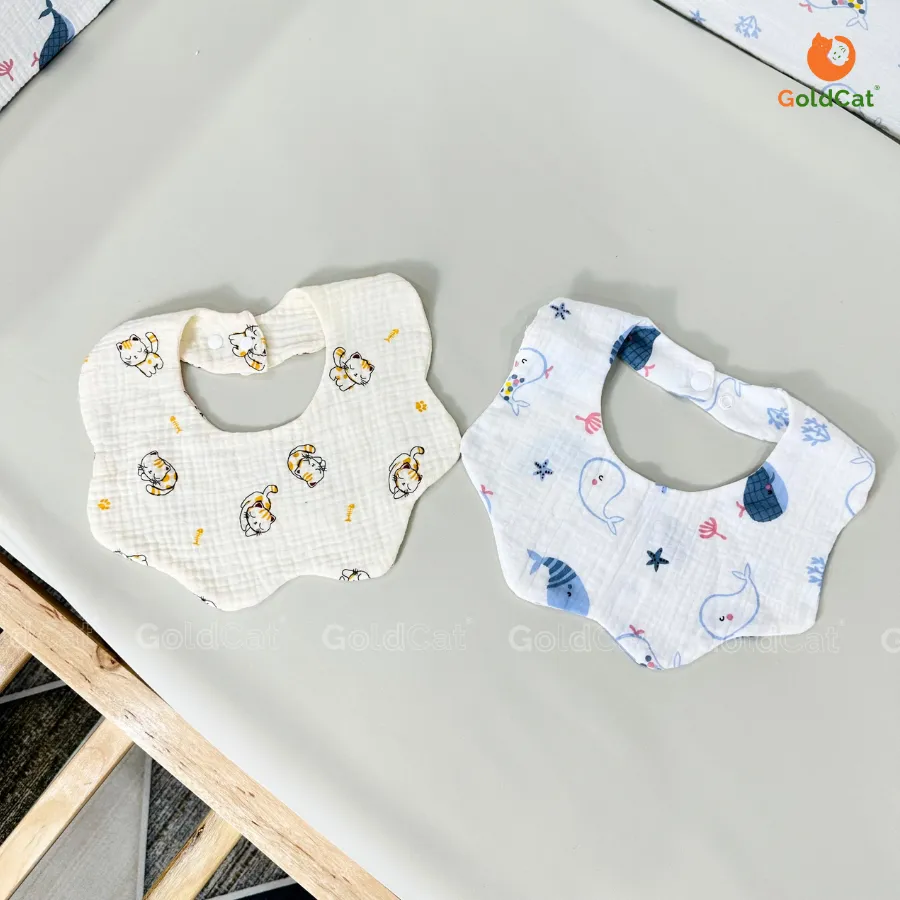 Ảnh Yếm cổ tròn cho bé trai, bé gái chất liệu muslin xô cotton điều chỉnh 2 nấc linh hoạt. 4