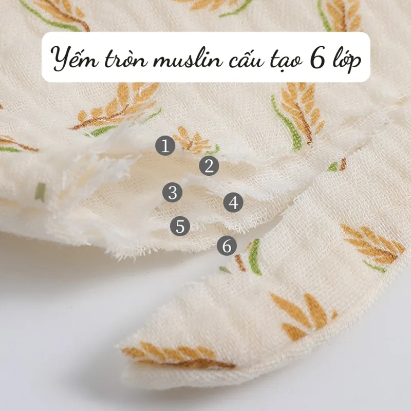 Ảnh Yếm Cổ Tròn Muslin IQKAO Vải Xô 100% Cotton, Thấm Hút Tốt, Thoáng Mát, Có Nút Điều Chỉnh Tiện Lợi Cho Bé 3