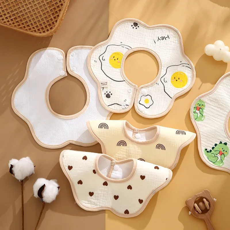 Ảnh Yếm dãi, yếm ăn dặm tròn xoay 360 chất liệu Muslin thấm hút tốt nhiều màu sắc 4