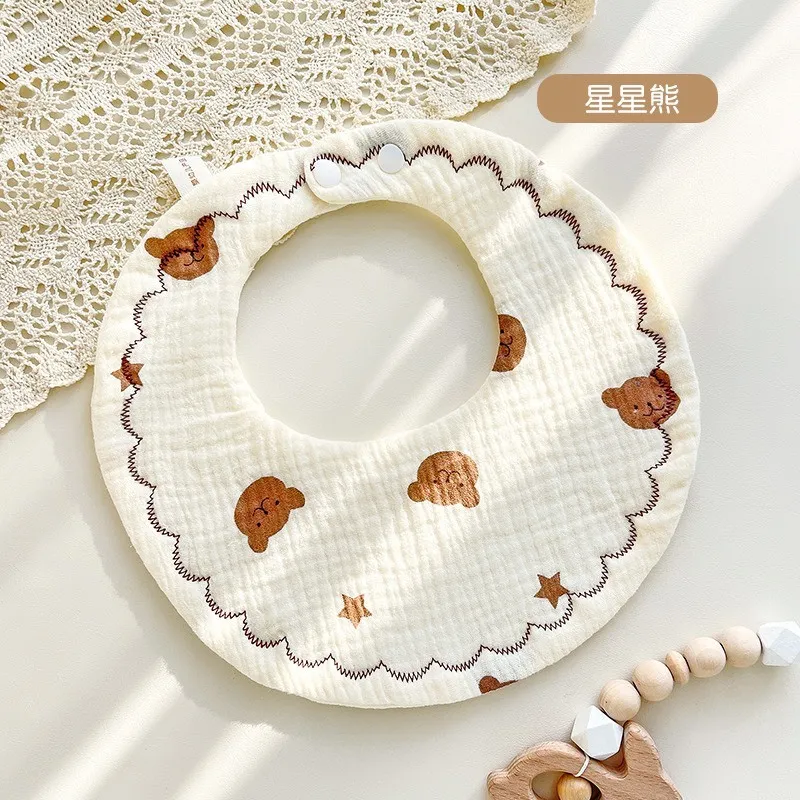 Ảnh Yếm Tròn Xô Muslin 6 Lớp Cho Bé Dày Dặn Thấm Hút Tốt Mềm Mại Bấm Nút Tiện Lợi, Yếm Xô Tròn Cho bé 4