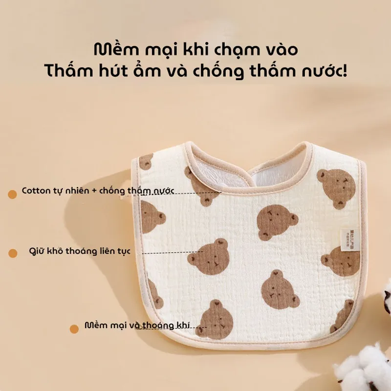 Ảnh Yếm vuông chất liệu mềm mại, yếm dãi yếm ăn dặm có nút bấm sau gáy cho bé trai bé gái 4
