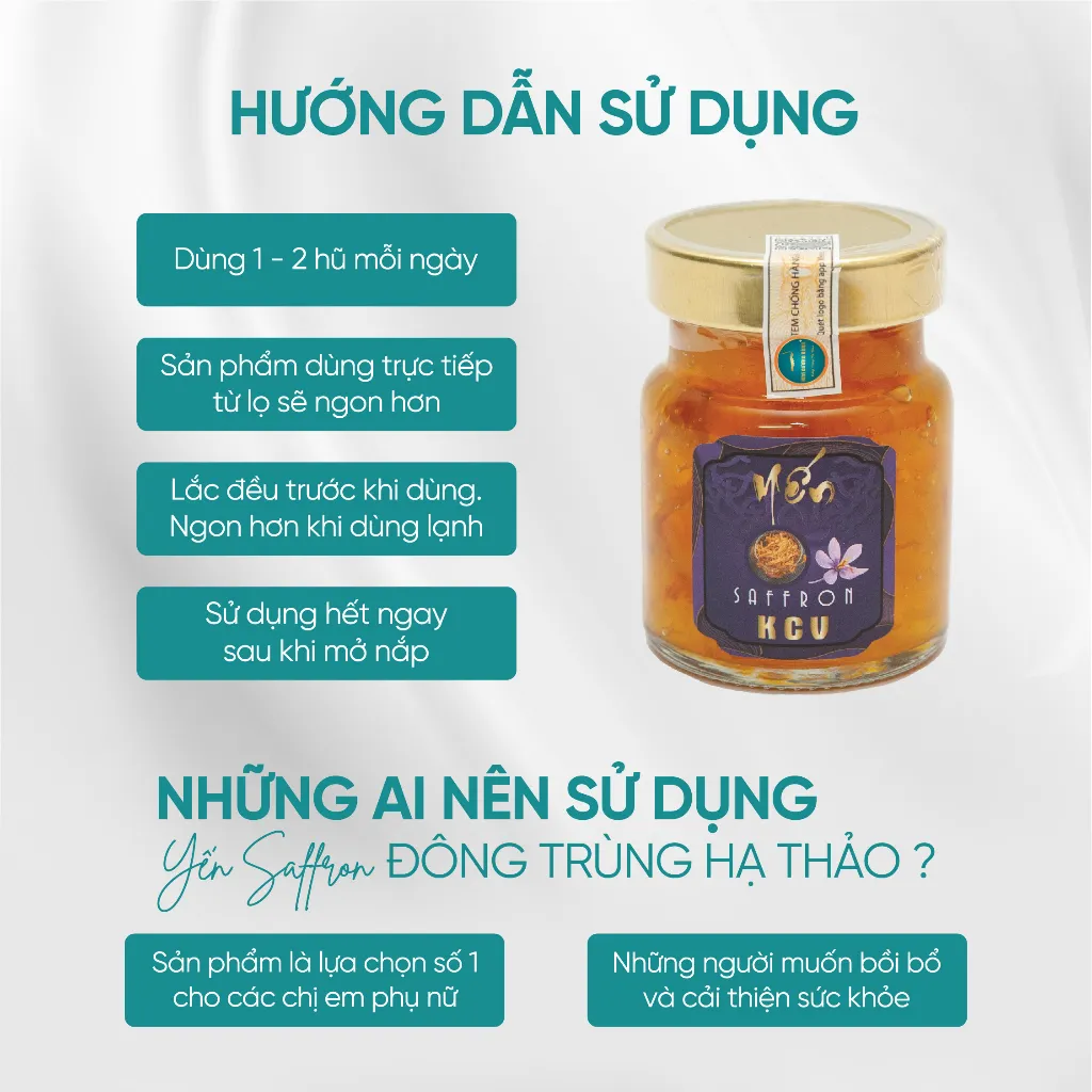 Ảnh Yến Chưng Saffron Đông Trùng Hạ Thảo Kim Cương Vàng - Dưỡng Da, Tăng Cường Đề Kháng (6 Lọ/Hộp x 70ml/Lọ) 2