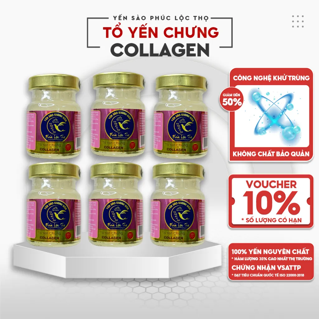 Ảnh Yến chưng sẵn Collagen, tổ Yến Sào Khánh Hòa Phúc Lộc Thọ, Hũ yến chưng sẵn 35% hàm lượng yến trên 1 hũ 70ml 2
