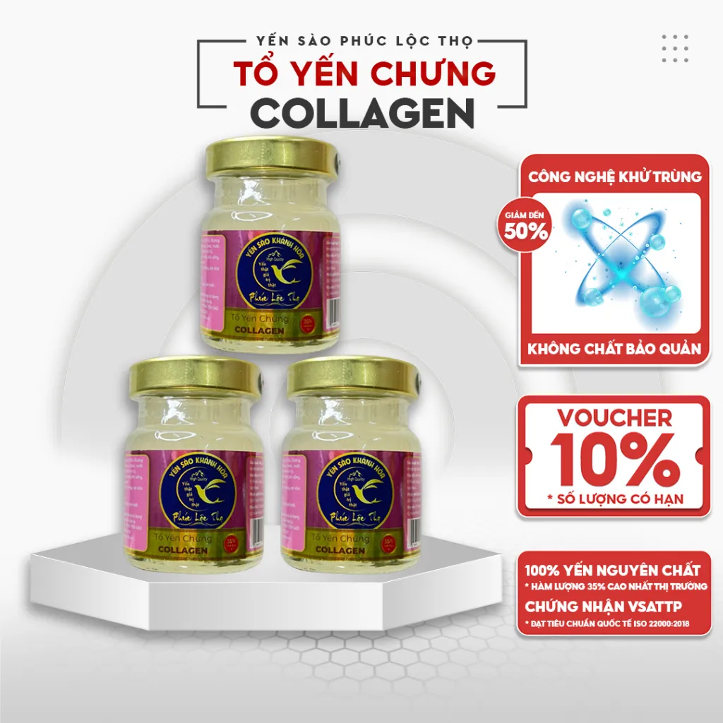 Ảnh Yến chưng sẵn Combo 6 hũ Collagen,Tổ Yến Sào Khánh Hòa Phúc Lộc Thọ,Hũ 35% hàm lượng yến trên 1 hũ 70ml 3