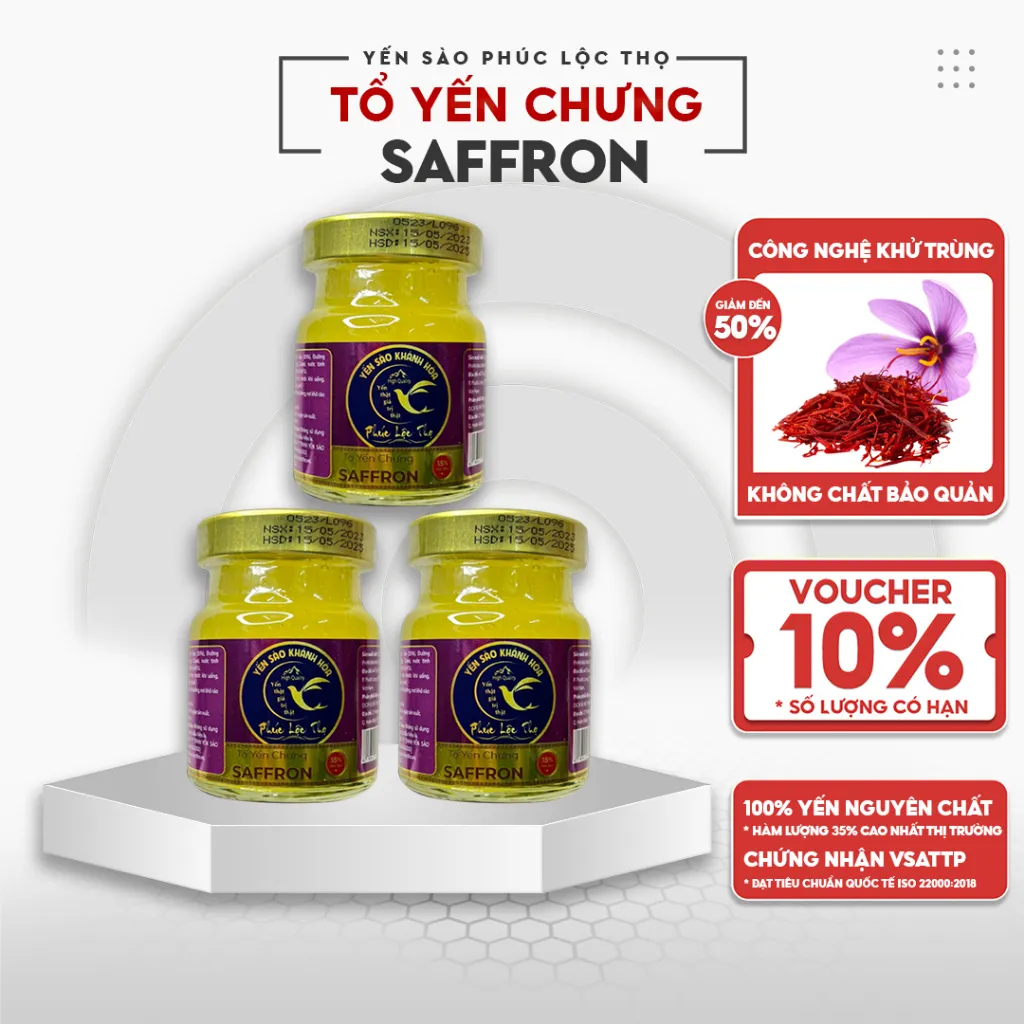 Ảnh Yến chưng sẵn Combo 6 hũ Saffron ,Tổ Yến Sào Khánh Hòa Phúc Lộc Thọ,Hũ 35% hàm lượng yến trên 1 hũ 70ml 3