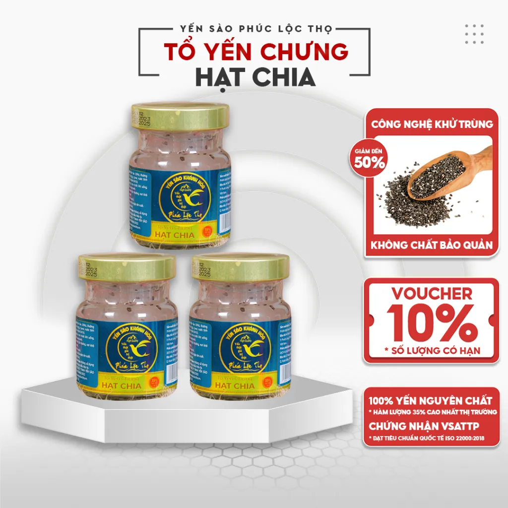 Ảnh Yến chưng sẵn Combo 6 hũ Hạt chia ,Tổ Yến Sào Khánh Hòa Phúc Lộc Thọ,Hũ 35% hàm lượng yến trên 1 hũ 70ml 4