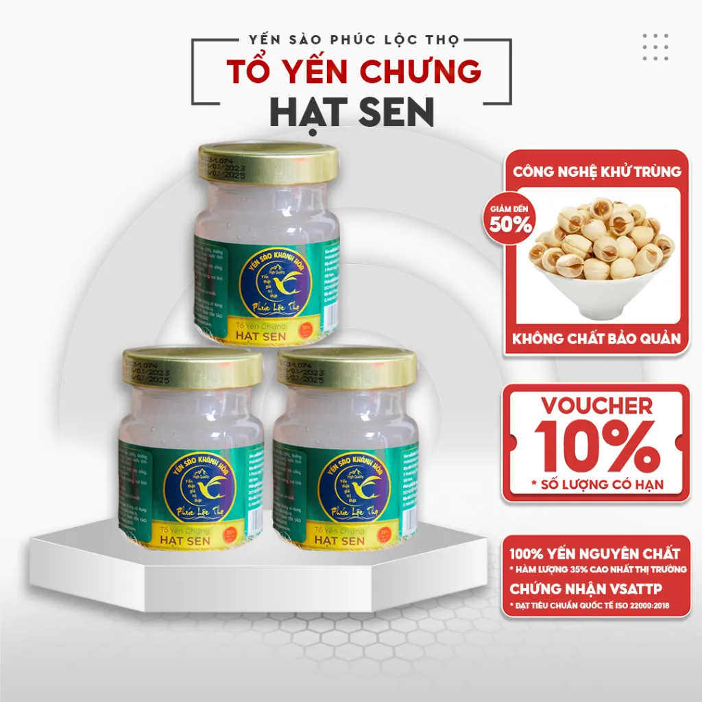 Ảnh Yến chưng sẵn Combo 6 hũ Hạt sen ,Tổ Yến Sào Khánh Hòa Phúc Lộc Thọ,Hũ 35% hàm lượng yến trên 1 hũ 70ml 4
