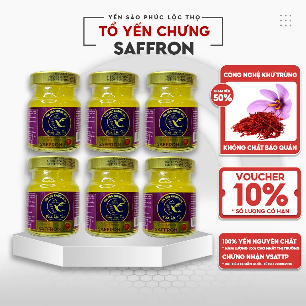 Ảnh Yến chưng sẵn Saffron, tổ Yến Sào Khánh Hòa Phúc Lộc Thọ,Hũ yến chưng sẵn 35% hàm lượng yến trên 1 hũ 70ml 2