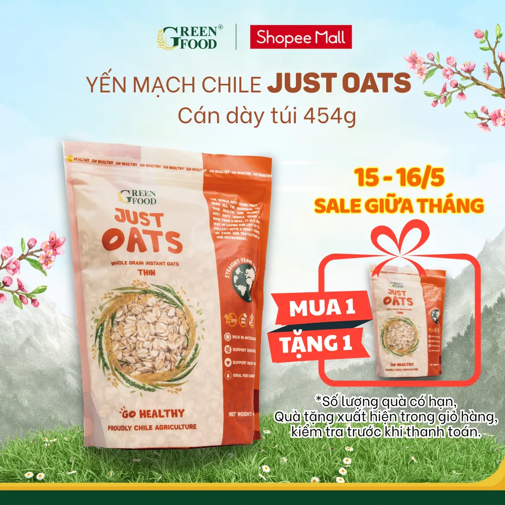 Ảnh Yến mạch Chile JUST OATS nguyên chất cán dày | Túi 454g - Ăn Liền, Túi Tiện lợi, nhập khẩu Chile 1
