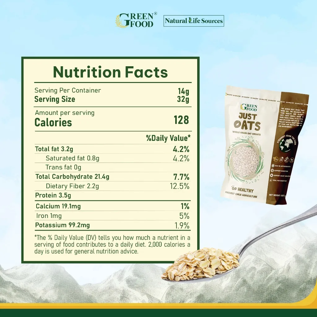 Ảnh Yến mạch Chile Just Oats nguyên cám nguyên hạt | Túi 907g, giàu chất xơ, hạt dinh dưỡng 3