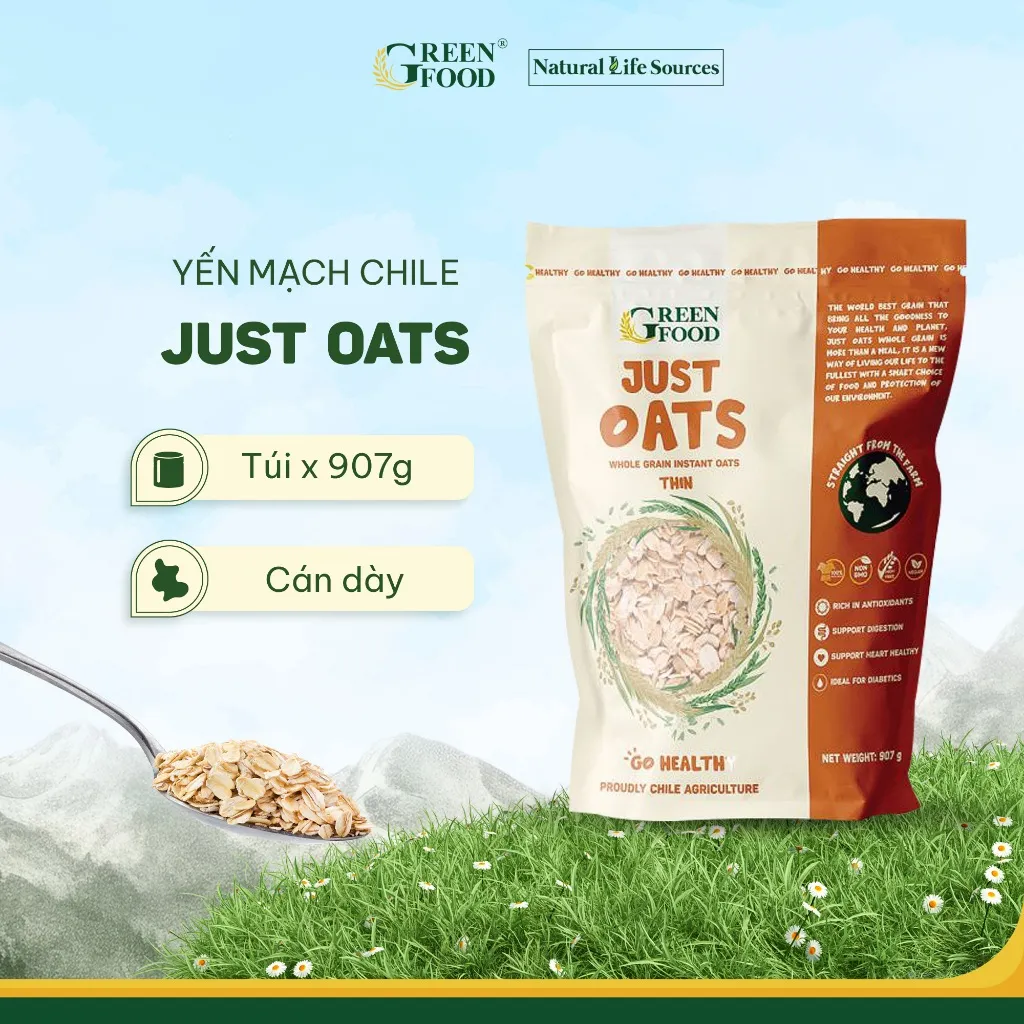 Ảnh Yến mạch Chile JUST OATS nguyên chất cán dày | Túi 907g - Ăn Liền, Túi Tiện lợi, nhập khẩu Chile 1