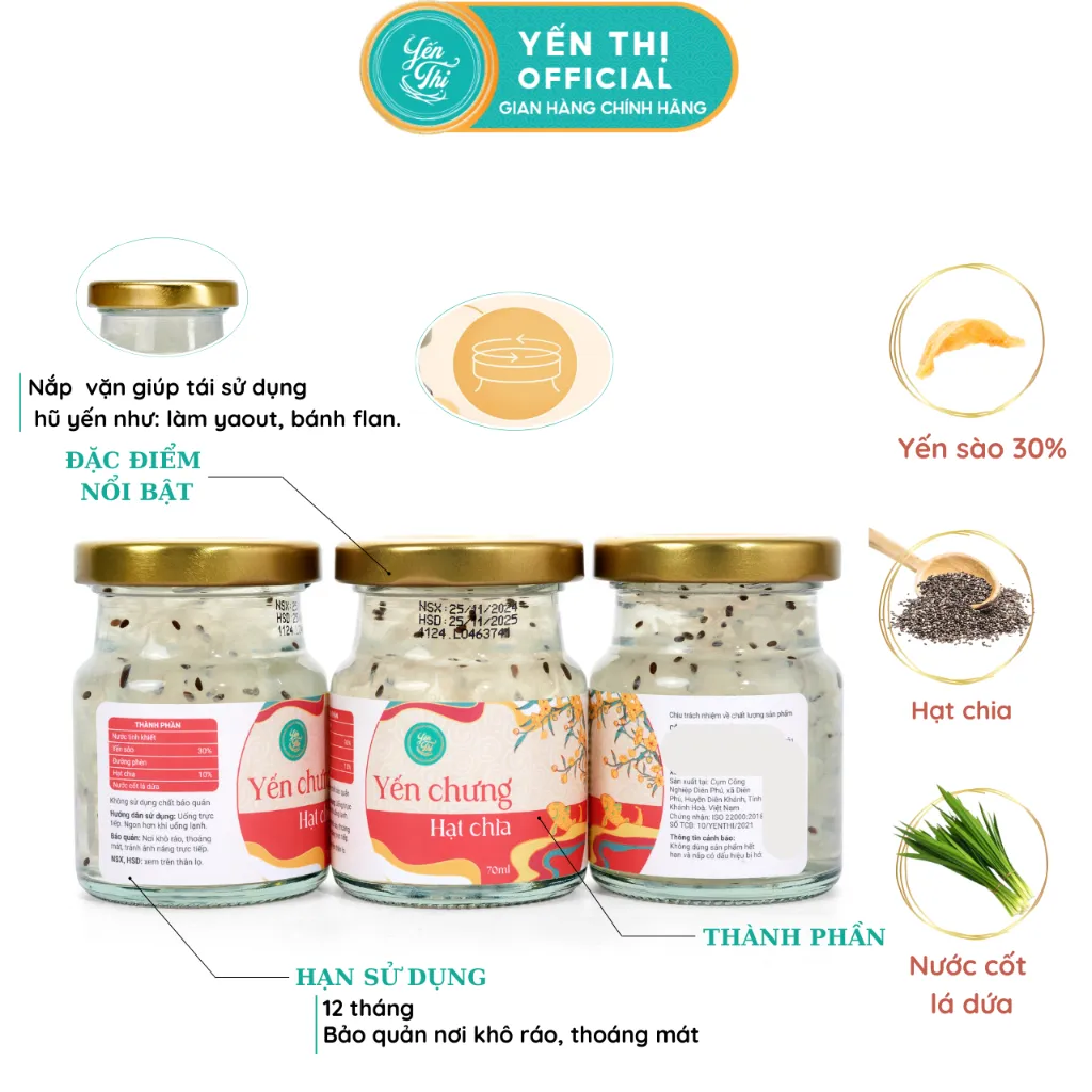 Ảnh Yến Thị - Chưng hạt chia - Yến sào Khánh Hòa chưng sẵn - 30% yến thô/ hũ 70ml 3