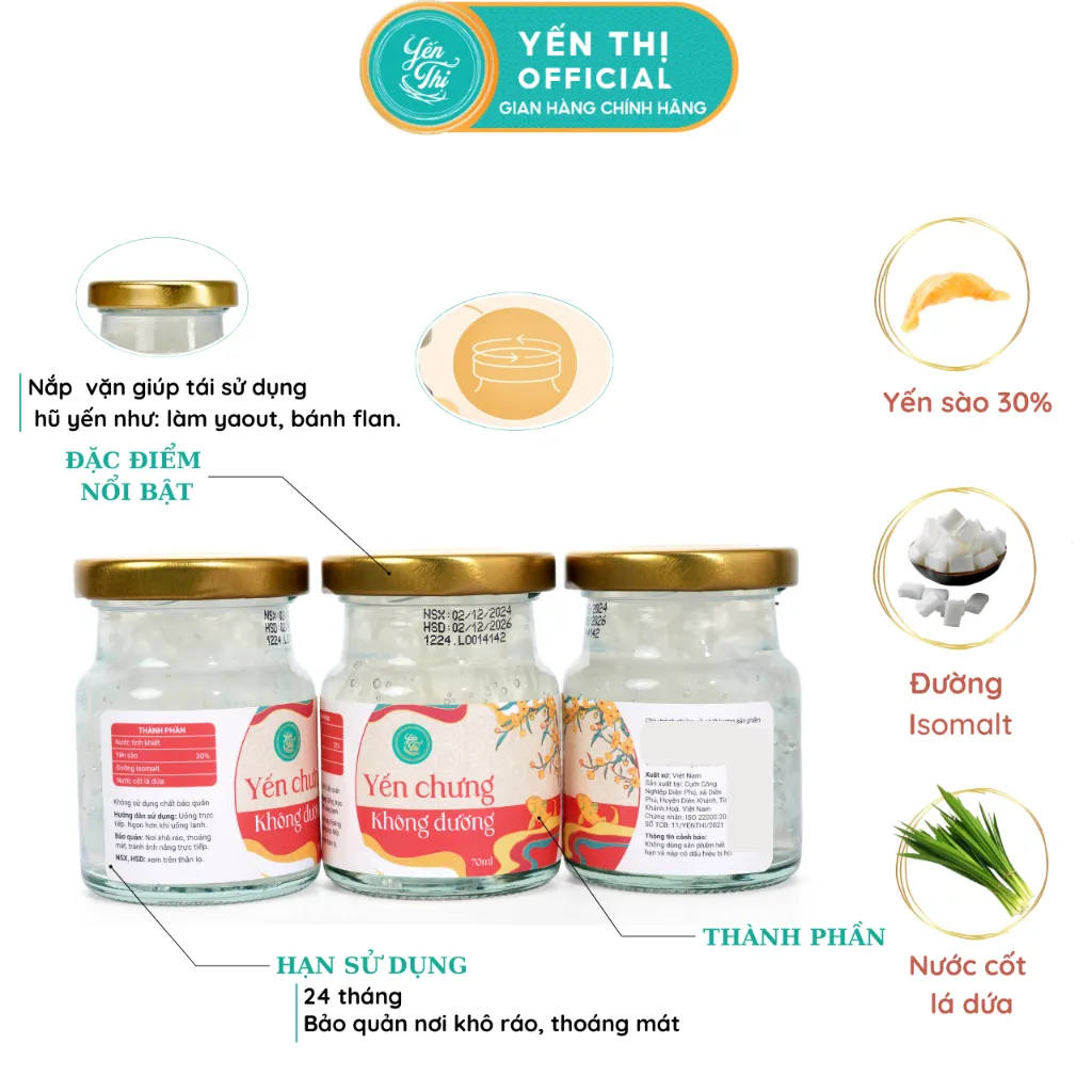 Ảnh Yến Thị - Chưng đường ăn kiêng Isomalt - Yến sào Khánh Hòa chưng sẵn - 30% yến thô 2