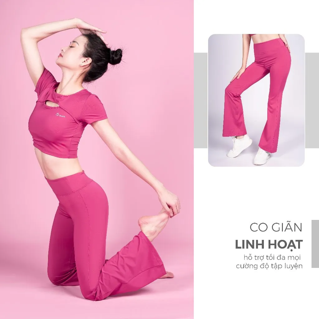 Ảnh Yowin Bộ Tập Yoga Gym Nữ YW24-N01-F503 Áo Croptop Kèm Đệm Rời & Quần Ống Loe Co Giãn 4
