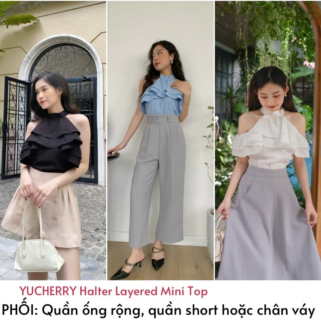 Ảnh YU CHERRY | Áo cổ trụ nữ có thể mặc 2 kiểu Halter Layered Mimi Top YA398 2
