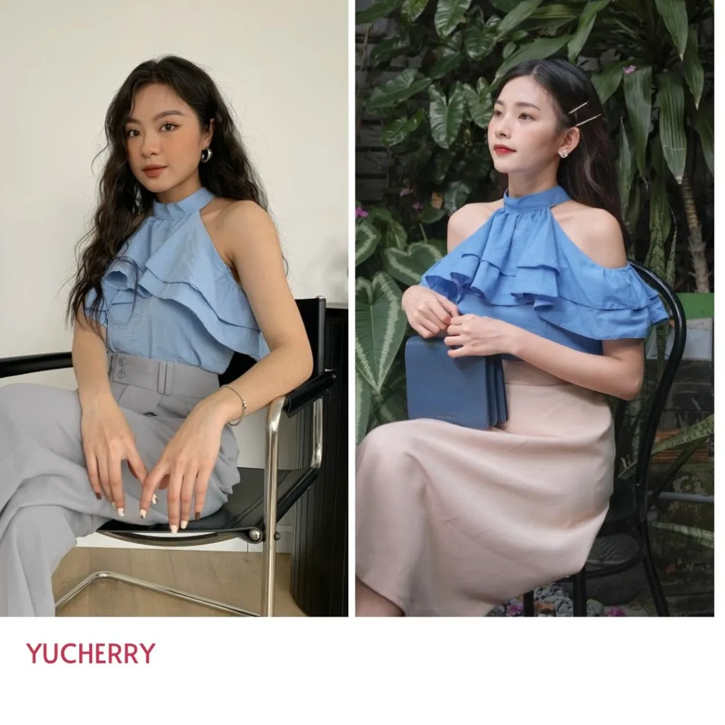 Ảnh YU CHERRY | Áo cổ trụ nữ có thể mặc 2 kiểu Halter Layered Mimi Top YA398 4