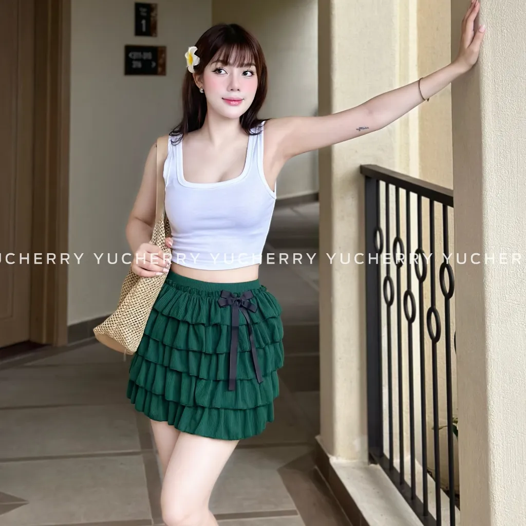 Ảnh YU CHERRY | Áo croptop nữ, Áo ba lỗ nữ cổ vuông hai dây KHÔNG XÙ LÔNG Widen Tank Top YA470 2