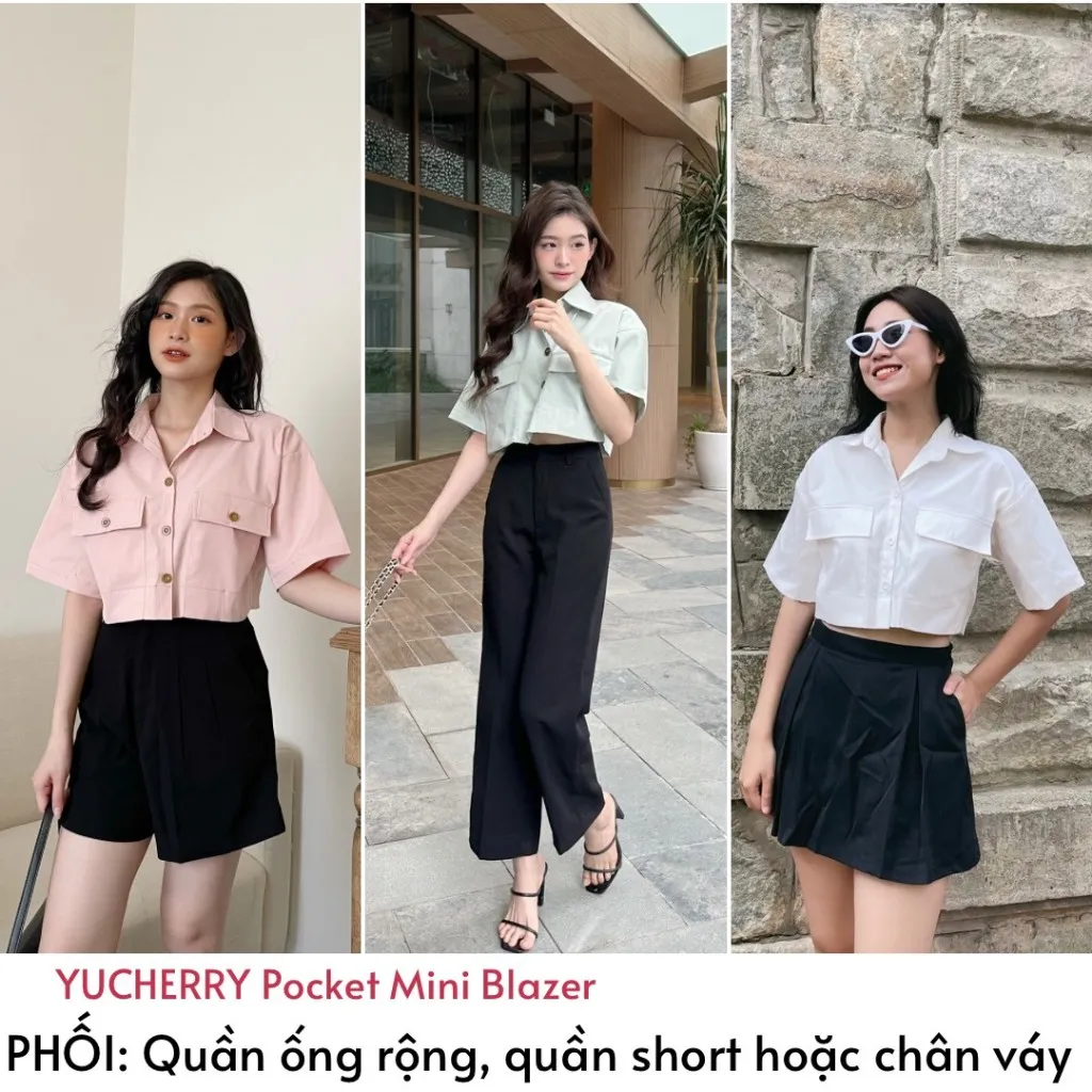 Ảnh YU CHERRY | Áo nữ croptop có túi trước ngực sành điệu, có thể khoác như mini blazer, Pocket Mini Blazer YA423 1