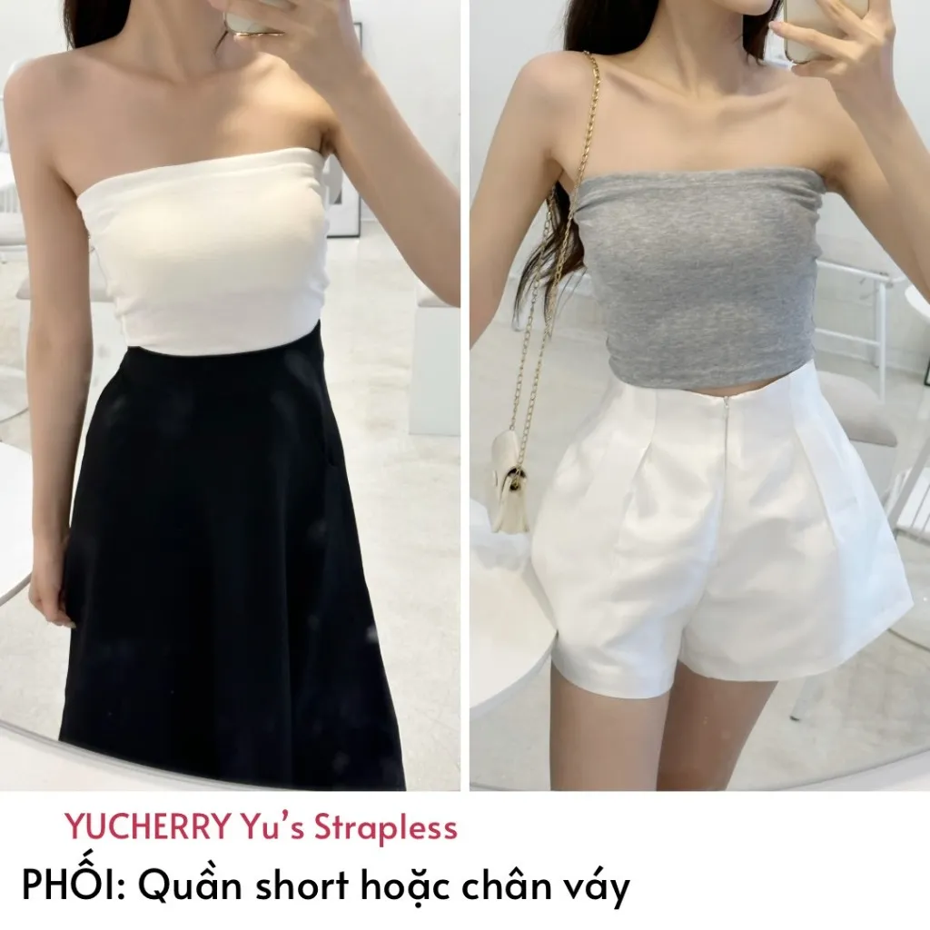 Ảnh YU CHERRY | Áo ống / quây có mút ngực đệm trong, dáng croptop không xù lông YU's Strapless YA438 2
