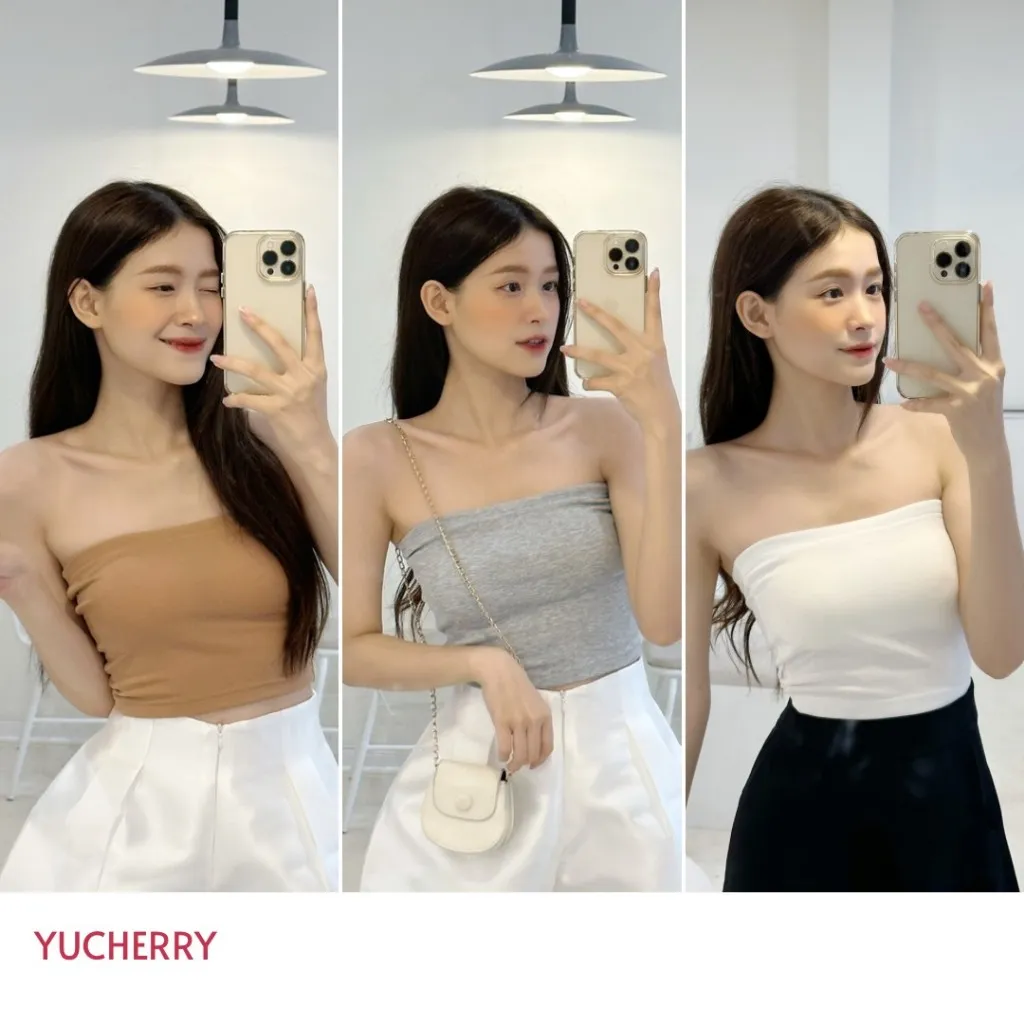 Ảnh YU CHERRY | Áo ống / quây có mút ngực đệm trong, dáng croptop không xù lông YU's Strapless YA438 4