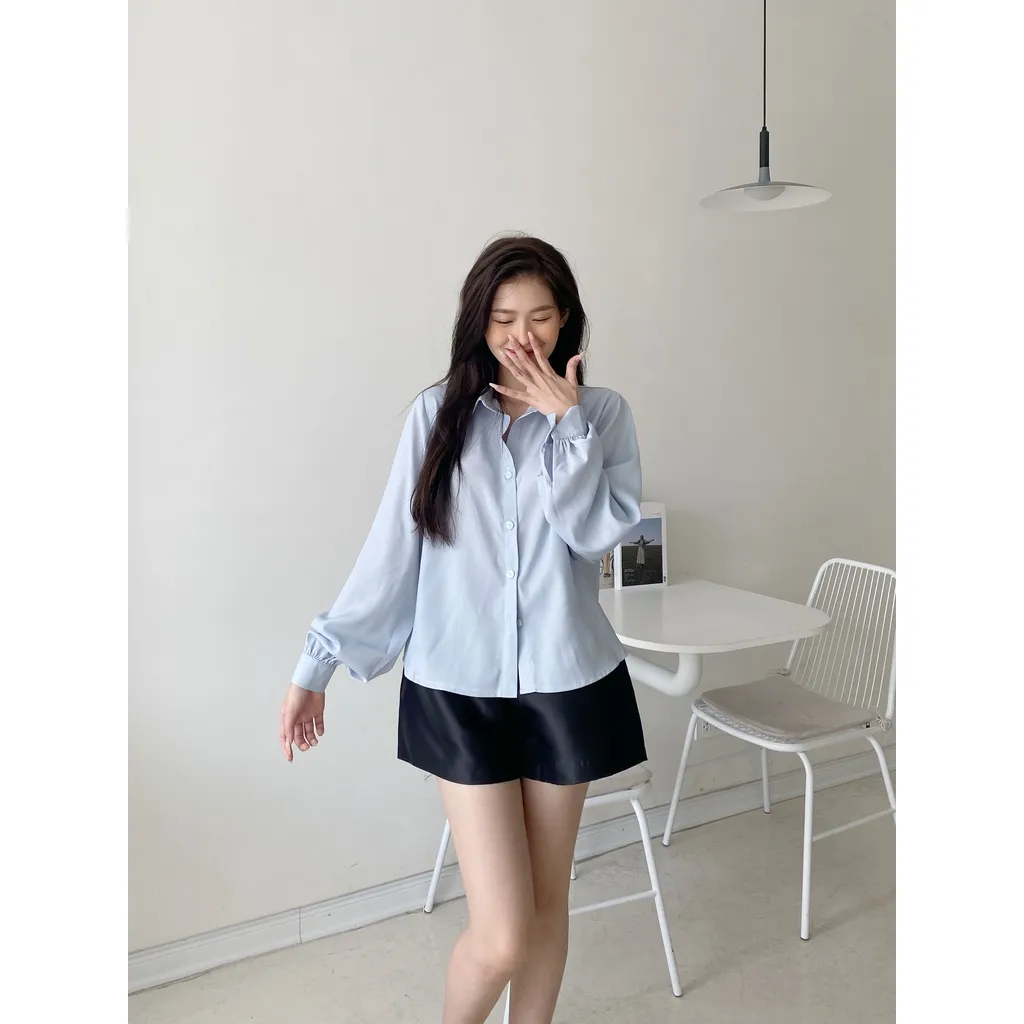 Ảnh YU CHERRY | Áo sơ mi nữ tay bồng đuôi cá Freesize Basic Shirt YA432 2